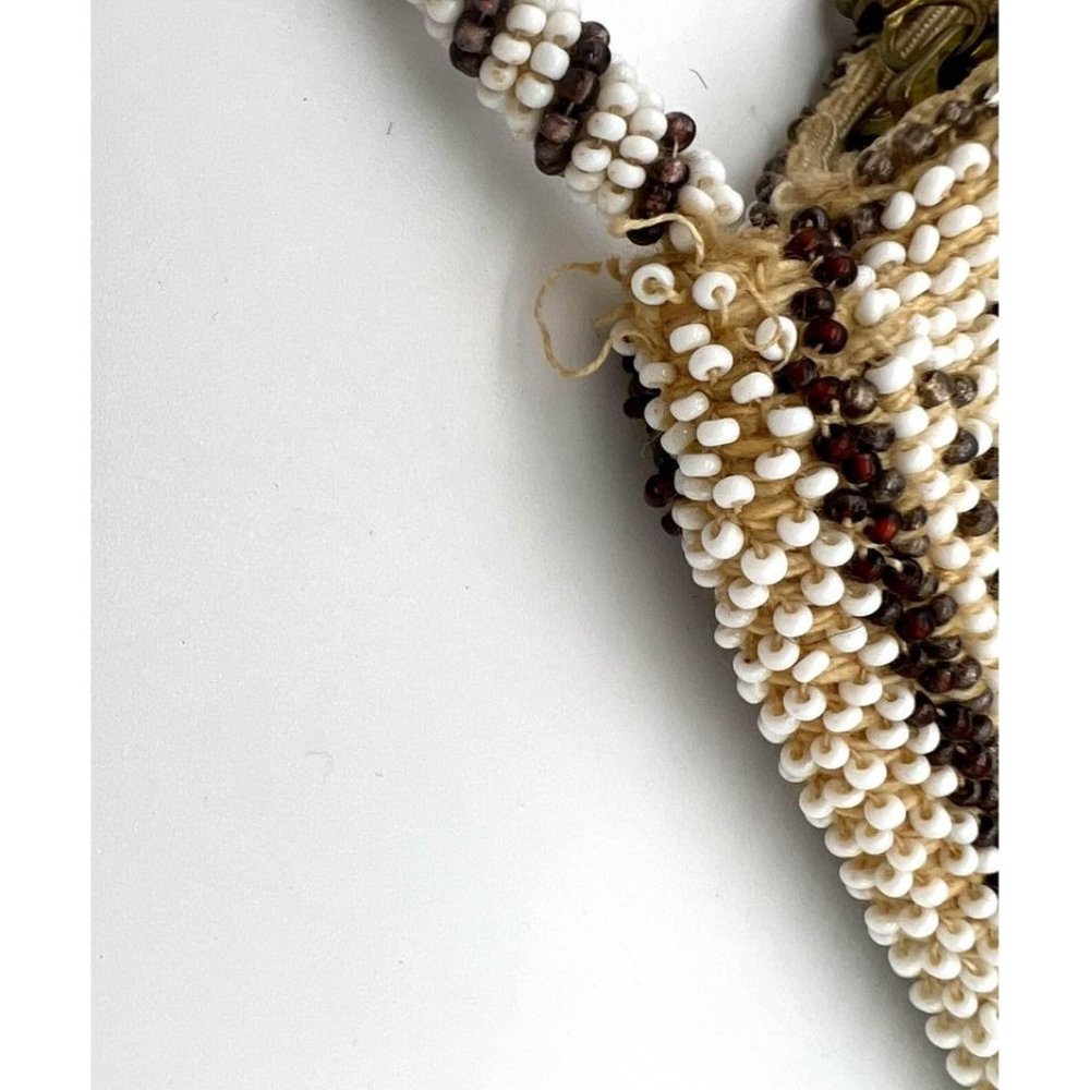 Vintage Art Deco Beaded Purse Bag Czechoslovakia Cream Brown Geometric Patterns - Picture 5 of 6